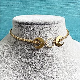 Celestial Moon Phases Choker Necklace Gold Tone Witchy Goth Boho Bohemian Moonchild Unisex