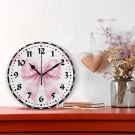 Msyxl Ribbon Bows Wall Clock, Silent Non Ticking 10 Inch Battery Operated Wall Clocks, Easy to Read Clock for Home Kitchen Living Room Bathroom Office Decor