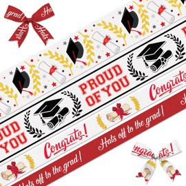 4 Pieces Graduation Ribbons, White Red Caps Diploma Congrats Words Grosgrain Decor Ribbons 5 Yards, Graduation Party Ribbon for Graduation Ceremony Favor Gift Packaging Decoration Crafts DIY Supplies