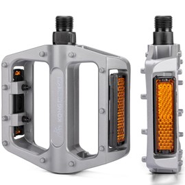 Mountain Bike Pedals 9/16 Inch - Bicycle Flat Pedals with Reflectors - Lightweight Aluminum alloy Wide Platform Pedals for Mountain Bike, BMX, Road Bike Pedals (Sliver)