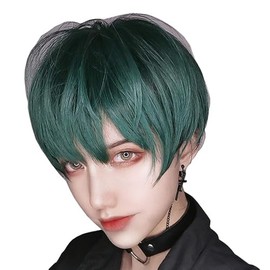 Full Wig, Men's Wig, Harajuku Style, Green, Shot Wig, Seminarong, Men's, Fashion, Harajuku, With Net, Natural, Unisex