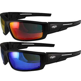 2 Pairs of Global Vision Eyewear Sly Padded Motorcycle Riding Sunglasses with G-Tech Mirror Red and Blue Lenses