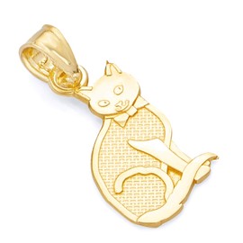 14k REAL Yellow Gold Cat Charm Pendant
