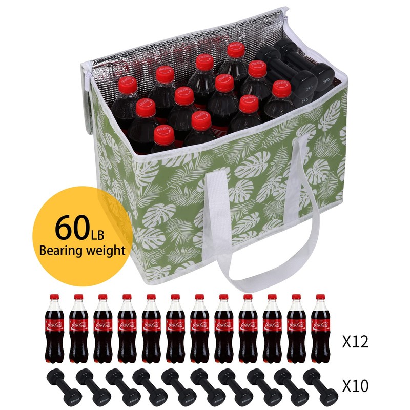 musbus 2-Pack extra Insulated Grocery shopping bag, large Green leaf,