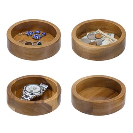 MyGift 5 Inch Round Solid Acacia Wood Jewelry Holder Ring Bowl, Decorative Wooden Vanity Tray Catchall Dish for Watch, Keys, Coins, Trinkets, Set of 4