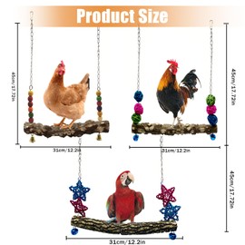 Chicken Bird Swing,Chicken Perch,Natural Wooden Swing Toys,Wood Stand for Chick,Safe and Relief of Stress,Chicken Coop Accessories,Coop Swing for Chicken Bird,Parrot,Hens (3PCS)