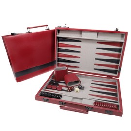 WE Games Backgammon Set, Burgundy/Black Leatherette Case, 18 x 11 in. Closed; 22 x 18 in. Open, Family Board Games, Board Games for Adults and Family, Travel Board Games, 2 Player Games