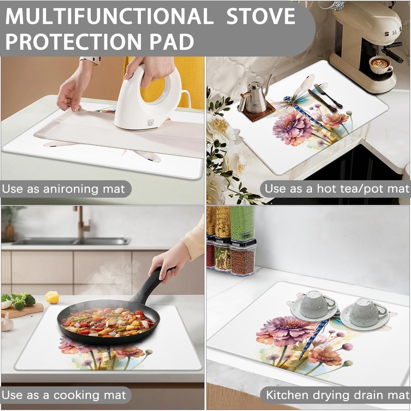 Stove Top Covers,Dragonfly Flower Rubber Flat RV Range Stovetop Protector,Prevents