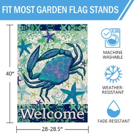 Furiaz Welcome Summer Coastal Crab Large Decorative House Flag, Beach Starfish Garden Yard Ocean Nautical Outside Decoration, Tropical Sea Seasonal Outdoor Decor Double Sided 28x40