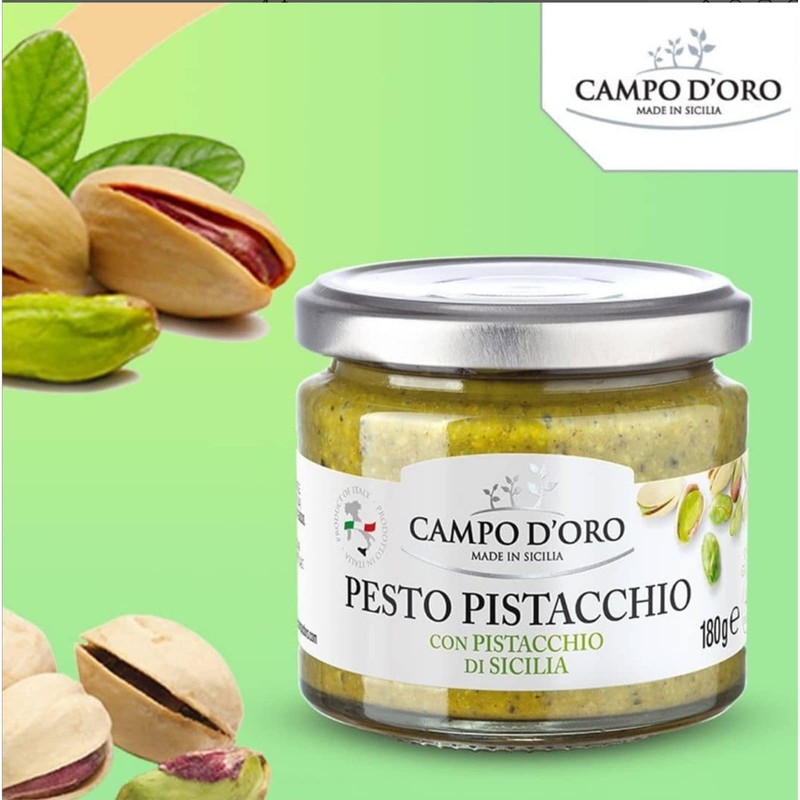 CAMPO D'ORO - Pistachio Pesto, Paste, UnSweetened, Sicilian Pesto Sauce,
