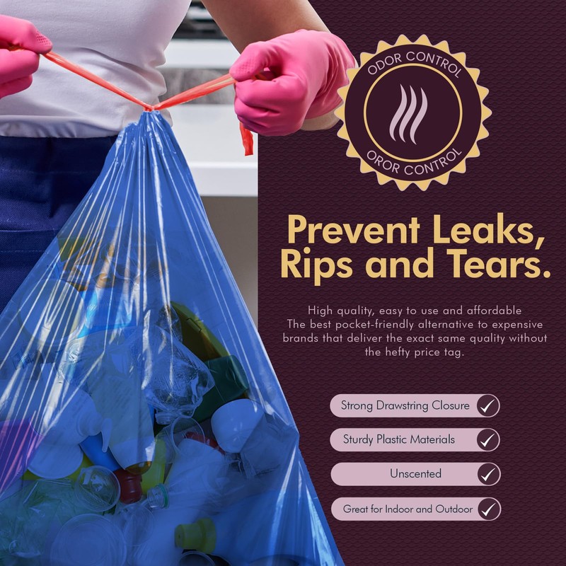 PAMI Recycling Tall 13-Gallon Kitchen Drawstring Trash Bags- Extra-Strong Plastic