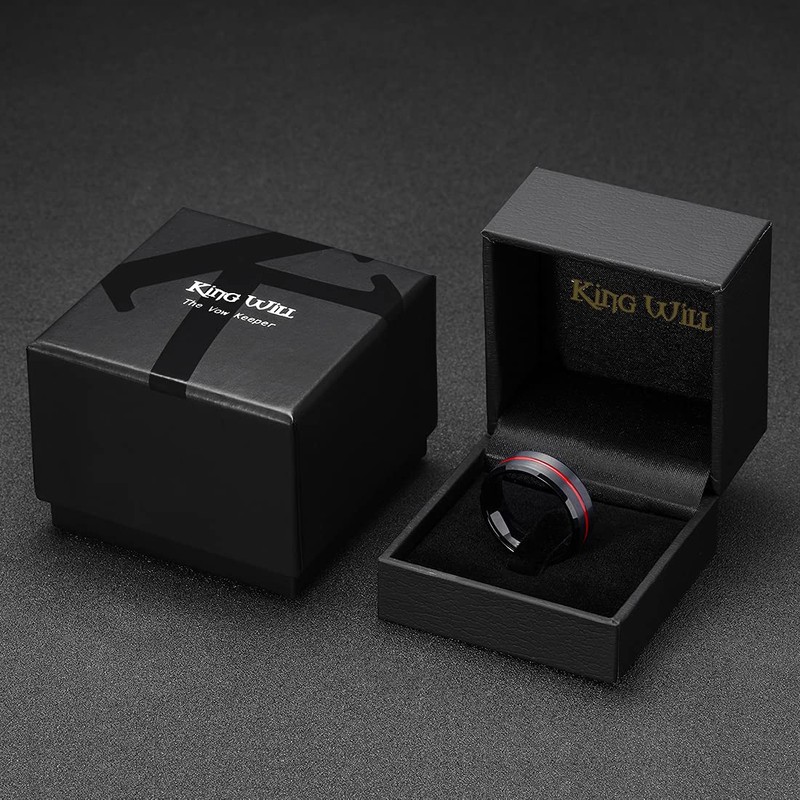 King Will Thin Red Groove Black Brushed Tungsten Carbide Wedding