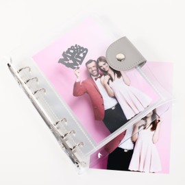 2x6 Photo Booth Photo Album - 6 Ring Glitter Notebook Sparkle Binder With 20 2 by 6 Photo Sleeves - Fits 80 Slide In Photobooth Strips (CLEAR GREY BUCKLE, 4X6)