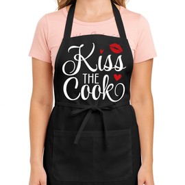 Kiss the Cook,Funny Kitchen Aprons with Pockrts for Women Mom Friends.Cute Womans Chef Cooking Baking Aprons with 2 Pockets,Birthday Morthers Day Thanksgiving Christmas Gifts for Mom Grandma -9