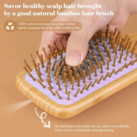 Hair Brush, Eco-Friendly Bamboo Paddle Hairbrush for Long Short Curly Thick Thin Hair for Men Women Kids, Massaging Scalp, Reducing Tangle & Hair Breakage, Promoting Hair Growth (Purple)