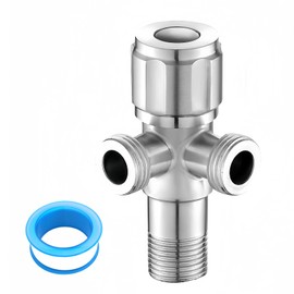 Angle Valve with Raw Belt, Angle Valve 1/2 Inch, Water Connection, Double Valve, Angle Valve with 2 Outlets 1/2 Inch, for Wall Thread 1/2 Inch