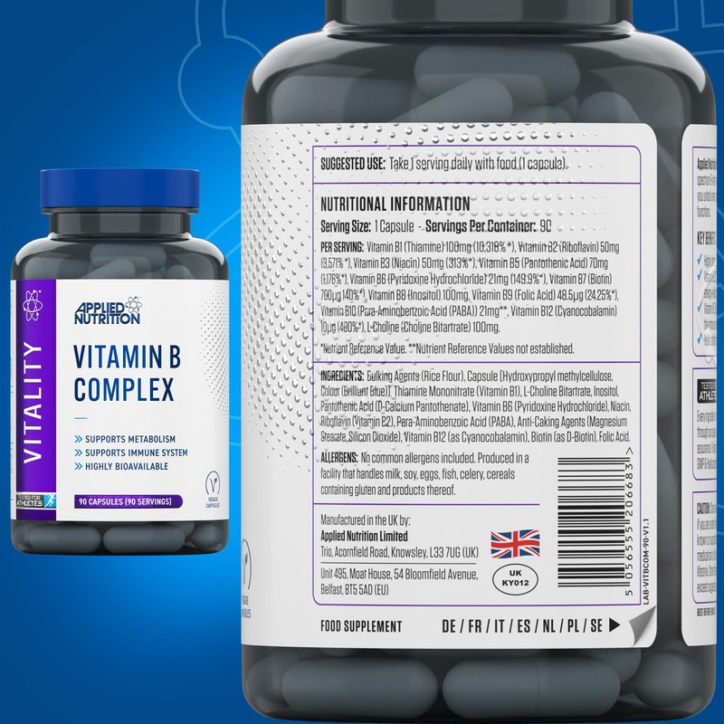 Applied Nutrition Vitamin B Complex Multivitamin - High Potency B12,