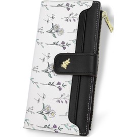 Farcauo Wallet Women Purses for Women Black Ladies Wallet with Credit Card Holder Long Flower Cute Coin Pouch Purse Women's Slim Wallets with ID Window Compact Cash Wallets for Ladies