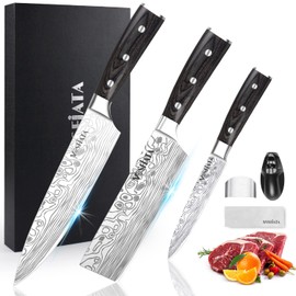 MOSFiATA Professional Chef Knife Set with German High Carbon Stainless Steel Kitchen Knife Set 3 PCSwith Finger Guard,Knife Sharpener,Knives Set for Kitchen with Gift Box