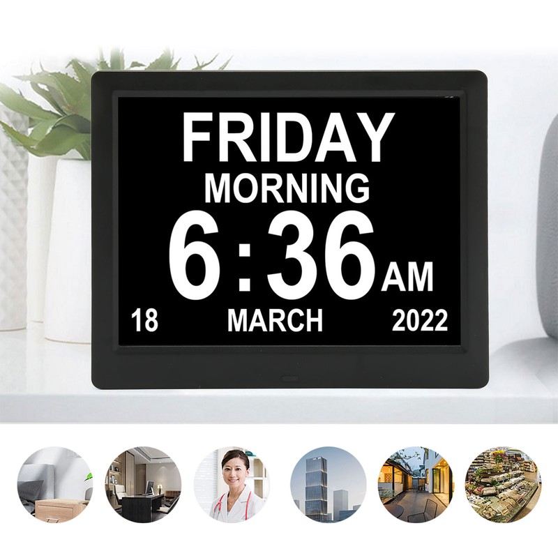 8.7inch Digital Day Calendar Clock Auto Dimming Large Display Medication