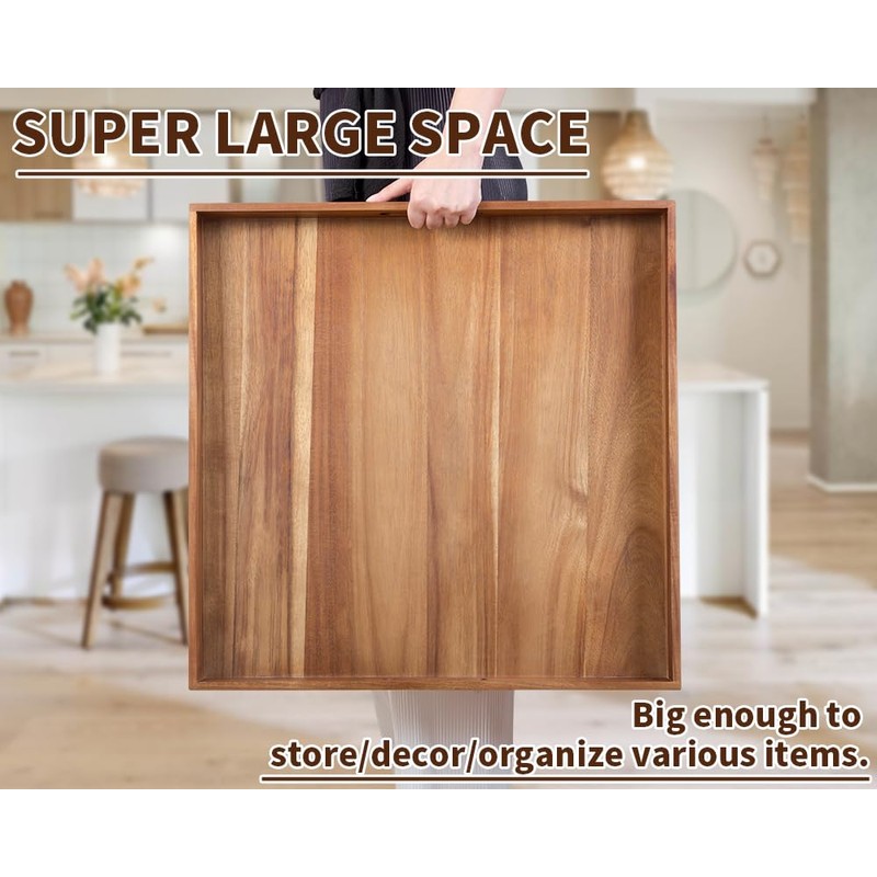 Extra Large Square Wood Tray, Generously 22" Acacia Serving Trays