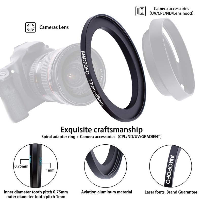 77mm to 86mm Camera Filter Ring/77mm to 86mm Step-Up Ring