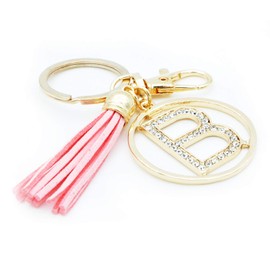 Letter Keychain for Women Purse Charms for Handbags Crystal Alphabet Initial Letter Pendant with Tassel (Gold-B)