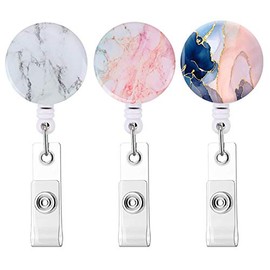 Nurse Badge Reel, Retractable Badge Holder, Badge Clip ID Name Card with Alligator Clip for Office Worker Doctor Nurse (3pack Marble)