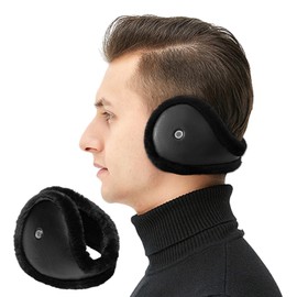 LdawyDE Men's Ear Warmers, Adjustable Ear Muffs, Winter Plush Warm Ear Warmer, Adult Back-Wear Ear Warmers, Wind Protection Devices, Rainproof Outer Layer, Non Foldable, Black