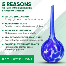 Mission Gallery Plant Watering Globes Set of 2 - Small Self Watering Globes for Indoor & Outdoor Plants - Multicolored, Automatic, Glass Watering Bulbs for Daily Use, Plant Watering Devices