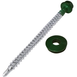 AERZETIX - C57207 - Set of 50 Self-Drilling Screws Metal on Wood Diameter 4.8 x 70 mm + EPDM Sealing Washer - Painted in Moss Green RAL 6005 - Head Size 8 mm Hexagonal - Made of Steel