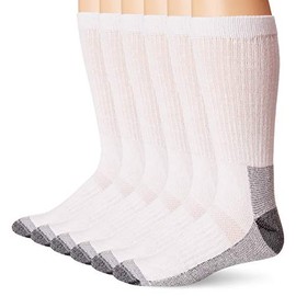 Fruit of the Loom Men's Cotton Work Gear Crew Socks | Cushioned, Wicking, Durable | 6 Pack, White, Shoe Size: 6-12