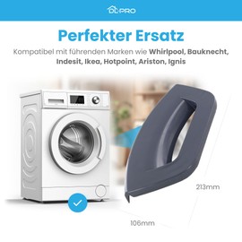 DL-pro Door Handle for Indesit Ariston Hotpoint C00286151 Bauknecht Whirlpool 482000031725 Window Handle for WMG WMD FMD Washing Machines Grey Plastic Including Locking Hook and Axle 213 x 106 x 27 mm