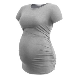 Smallshow Women's Maternity Tops Side Ruched Tunic T-Shirt Pregnancy Clothes X-Large Army Green-White Stripe-Grey
