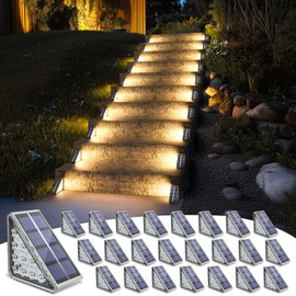 NIORSUN Outdoor Stair Lights Waterproof IP67,24 Pack Solar Step Lights for Outside Auto On Off,Solar Light for Steps,Stair,Patio,Yard,Porch,Front Door,Sidewalk,Deck Decor,Warm White