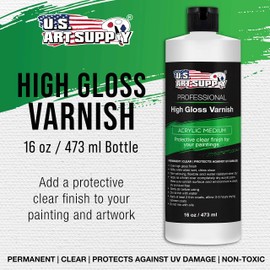 U.S. Art Supply Professional High Gloss Varnish, 16 oz (Pint) - Acrylic Medium, Clear Permanent Protective Finish for Paintings & Artwork, Apply Over Dry Acrylic Paint - Glossy Shine, UV Protection