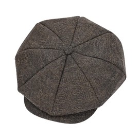 jerague Wool Newsboy Cap for Men Women - Classic Vintage Gatsby Lvy Cabbie Hat Flat Beret Cap Adjustable Size, Herringbone/Brown/Navy, Large-X-Large