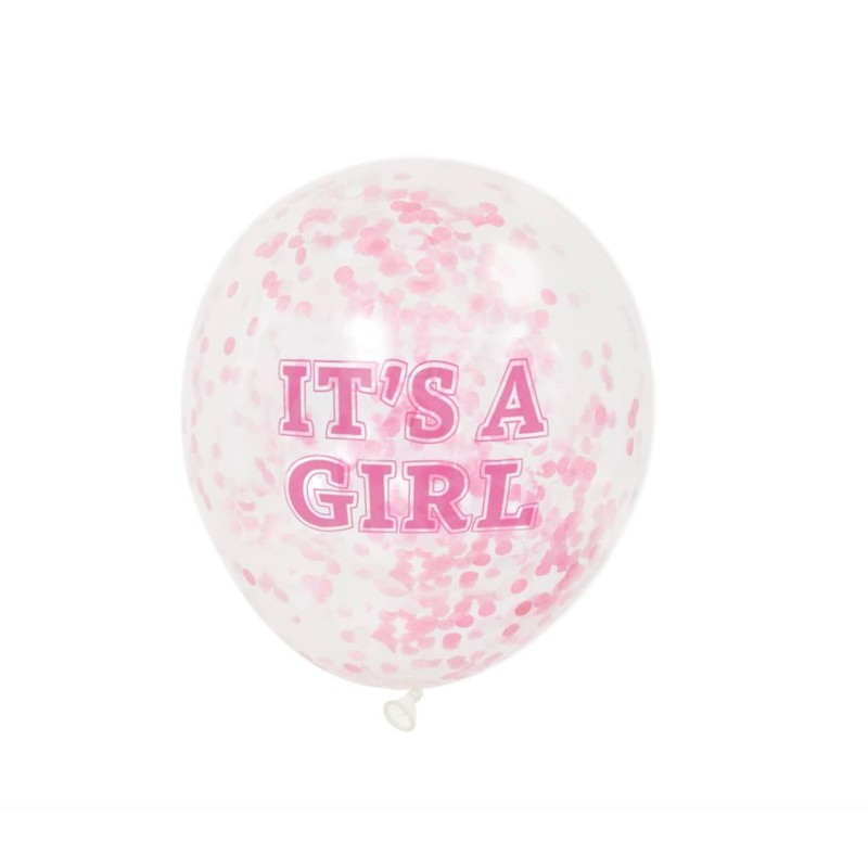 It's A Girl' Clear Latex Balloons WIth Pre-Filled Pink Confetti,