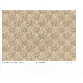 Needles N Minis 1:24, 1/2" Scale Dollhouse Miniature Wallpaper Pink & Gold 3 Sheets - 0002667