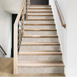 Flortlias 15Pcs Leather Textured Vinyl Peel and Stick Stair Riser Decals, Self-Adhesive Staircase Riser Stickers, Sketch Floral with Grey Background, 39.37"x7.09"