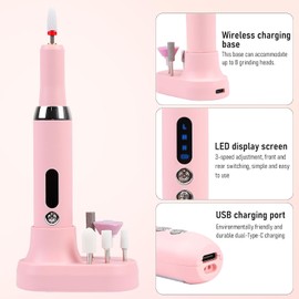 Drill para Uñas Profesional, Lima de Uñas Eléctrica, 20000RPM Taladros Eléctricos para Uñas Multifuncional con 12 Puntas y Papel de Lija, 3 Velocidades Ajustables, para Manicura y Pedicura