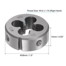 sourcing map Round Threading Dies, Metric M12 x 1.75 Thread (Right Hand), High Speed Steel (HSS) Screw Cutting Die Repair Tool