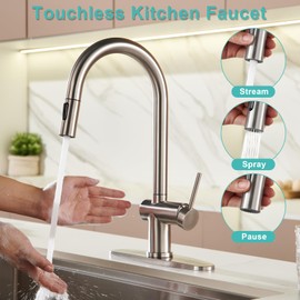 Touchless Kitchen Faucet with Pull-Down Sprayer, Single Handle Smart Motion Sensor Hands-Free Kitchen Sink Faucet, 1 or 3 Hole Design for Modern Farmhouse Kitchens