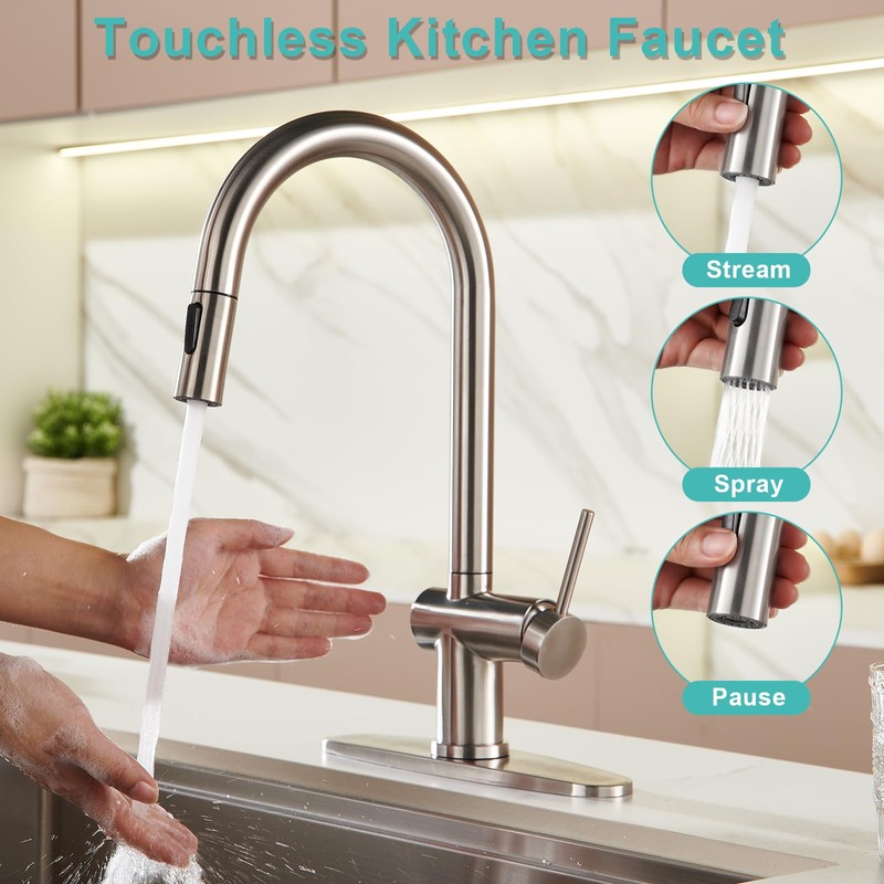 Touchless Kitchen Faucet with Pull-Down Sprayer, Single Handle Smart Motion