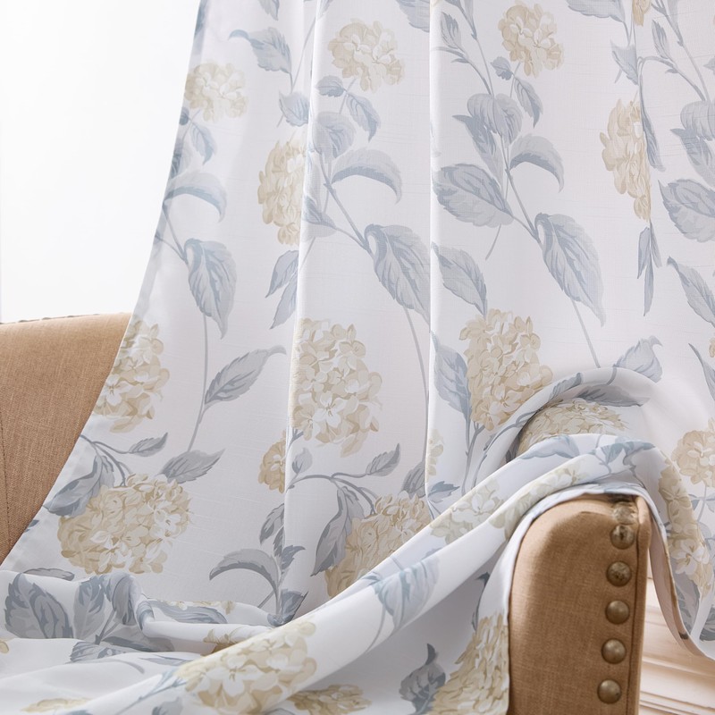 Laura Ashley Hydrangea Window Curtains with Rod Pocket, 84-inch Length,