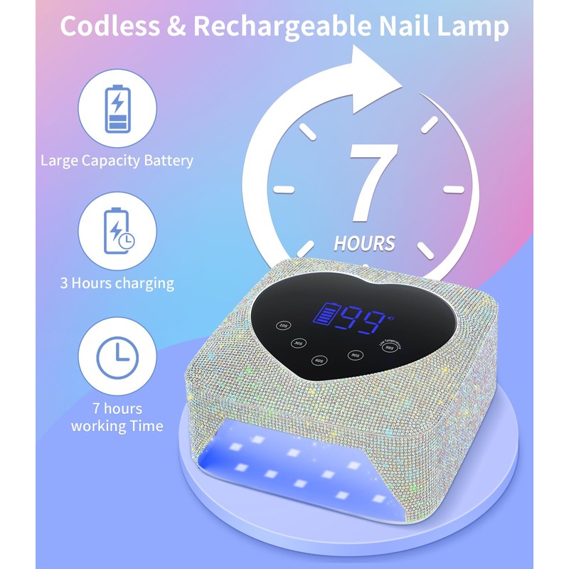 HUGMAPLE Cordless UV Nail Lamp for Gel Nails 72W, Rechargeable