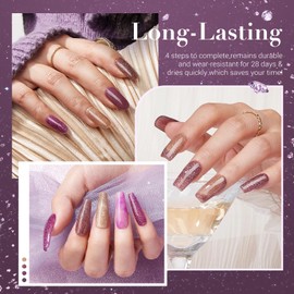 AZUREBEAUTY Dip Powder Nail Kit, 4 Colors Brown Purple Glitter Dipping Powder Starter Liquid Set Recycling Tray with Base & Top Coat Activator for French Nail Art Manicure Salon DIY at Home