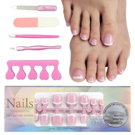 MrCuvaryas Pack of 120 False Toenails Kit, 12 Sizes Artificial Toenails for Sticking, Full Cover Acrylic Artificial Toenail Tips for Women Nail Art DIY (Pink-French, 120 Pieces)