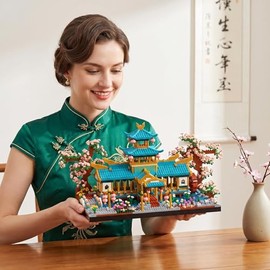 JXRLMB - Juego de microbloques de construcción clásicos chinos de Suzhou Gardens con cerezo Sakura desafiante juego de construcción para adultos, decoración del hogar y la oficina, regalo para niños
