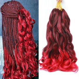 T1B/Red French Curl Braiding Hair 8packs 12Inch Loose Wavy Pre Stretched Synthetic Spiral Curly Crochet Braiding Hair 50g/pack French Curly CrochetHair (12Inch,8packs,Tred#)